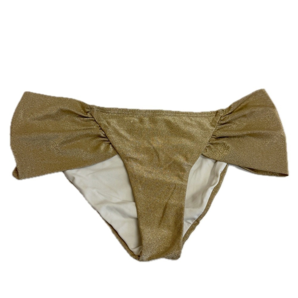 OndadeMar Bikini Bottoms Womens Large Gold Shimmer Metallic Ruched Side